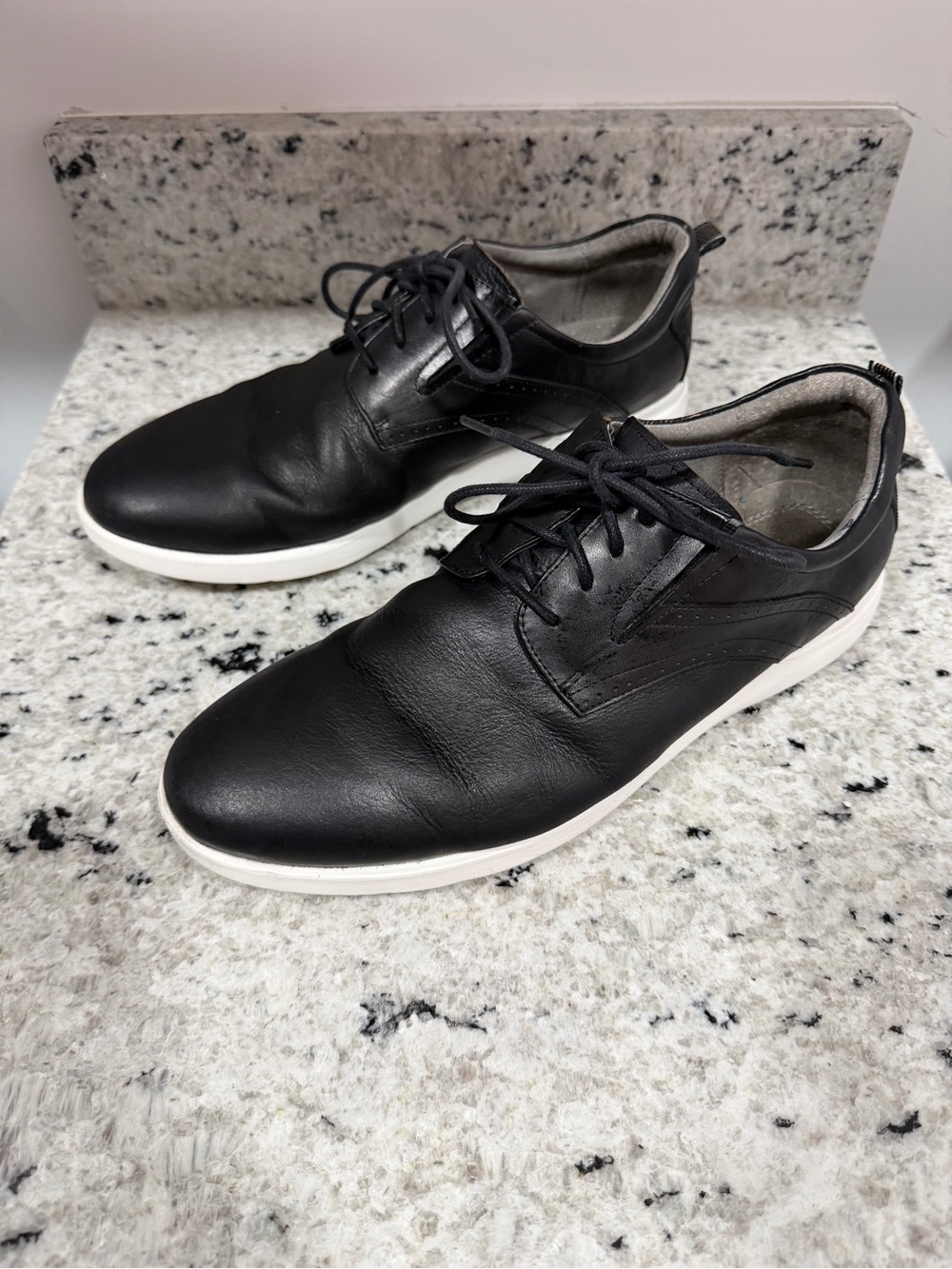Men's Black Leather Derby Shoes with White Sole